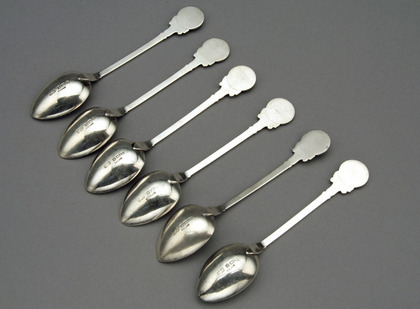 Silver and Enamel Teaspoon set (6) - Swimming and Motorcycling